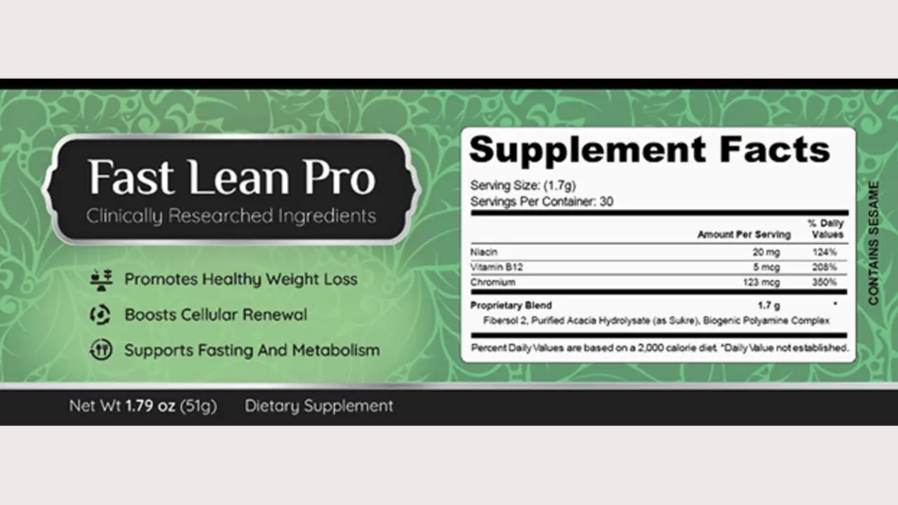 Fast Lean Pro Supplement Facts